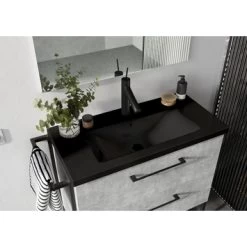 Atlantic Badmeubelset Sienna Met Spiegel En Zwarte Wastafel 60cm Beton -Badkamer Verkoop 123 2783
