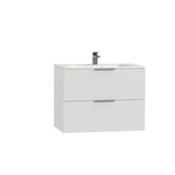 Tiger Studio Badkamermeubel 80 Cm Hoogglans Wit Met Wastafel Polybeton Mat Wit Greep Rvs Plat