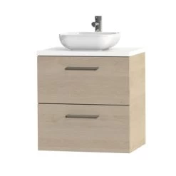 Tiger Badkamermeubel Studio 60cm Naturel Eik/witte Waskom Met Vierkante Greep -Badkamer Verkoop 123 2810