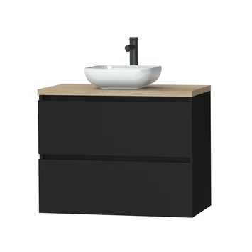 Tiger Karlo Badkamermeubel 80cm Mat Zwart Met Eiken Wasblad En Keramische Waskom 3 Tiger Karlo Badkamermeubel 80cm Mat Zwart Met Eiken Wasblad En Keramische Waskom