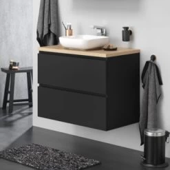 Tiger Karlo Badkamermeubel 80cm Mat Zwart Met Eiken Wasblad En Keramische Waskom 23 Tiger Karlo Badkamermeubel 80cm Mat Zwart Met Eiken Wasblad En Keramische Waskom -Badkamer Verkoop 123 2828