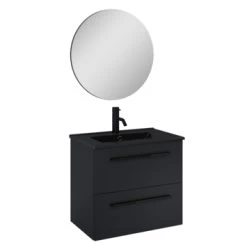Atlantic Stella Badmeubelset Met Spiegel En Zwarte Wastafel 60cm Mat Zwart En Zwarte Grepen