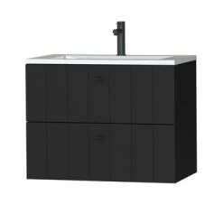 Tiger Maryport Badkamermeubelset 80 Cm Mat Zwart Met Wit Glanzende Polybeton Wastafel En Matzwarte Grepen