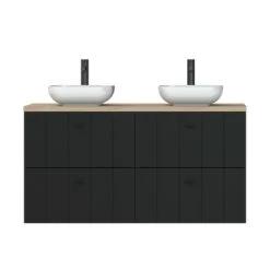 Tiger Maryport Badkamermeubelset 120 Cm Mat Zwart Met Licht Eiken Houten Wasblad, Keramische Opzetkommen En Matzwarte Grepen -Badkamer Verkoop 123 2889