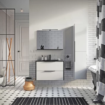 Atlantic Badmeubelset Aria met Spiegel En Zwarte Wastafel 80cm Mat Wit 4 Atlantic Badmeubelset Aria met Spiegel En Zwarte Wastafel 80cm Mat Wit - Afbeelding 2