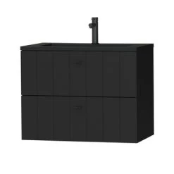 Tiger Maryport Badkamermeubelset 80 Cm Mat Zwart Met Matzwarte Polybeton Wastafel En Matzwarte Grepen