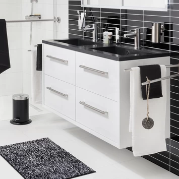 Tiger Badkamermeubel Boston 120cm Hoogglans Wit/matzwart Met Grepen RVS 6 Tiger Badkamermeubel Boston 120cm Hoogglans Wit/matzwart Met Grepen RVS - Afbeelding 4