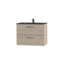 Tiger Badkamermeubel Studio 80cm Naturel Eik/matzwart Met RVS Greep -Badkamer Verkoop 123 2962