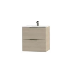 Tiger Studio Badkamermeubel 60 Cm Naturel Eiken Met Wastafel Polybeton Mat Wit Greep Rvs Plat -Badkamer Verkoop 123 2965