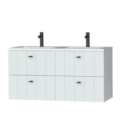 Tiger Maryport Badkamermeubelset 120 Cm Mat Wit Met Wit Glanzende Polybeton Wastafel En Matzwarte Grepen