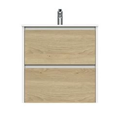 Tiger Reverse Meubelset 60 Cm Met 2 Lades Naturel Eik / Mat Wit Inclusief Oval Wastafel Hoogglans Wit -Badkamer Verkoop 123 3009