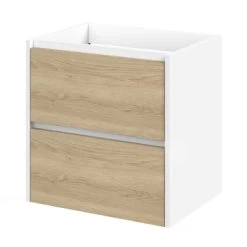 Tiger Reverse Meubelset 60 Cm Met 2 Lades Naturel Eik / Mat Wit Inclusief Oval Wastafel Hoogglans Wit -Badkamer Verkoop 123 3010