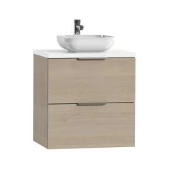 Tiger Badkamermeubel Studio 60 Cm Naturel Eik Met Keramische Waskom Hoogglans Wit En Profielgrepen -Badkamer Verkoop 123 3037