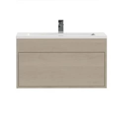 Tiger Helsinki Badkamermeubel 80 Cm Naturel Eiken Met Wastafel Polybeton Hoogglans Wit -Badkamer Verkoop 123 3041