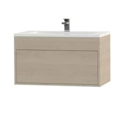 Tiger Helsinki Badkamermeubel 80 Cm Naturel Eiken Met Wastafel Polybeton Hoogglans Wit -Badkamer Verkoop 123 3042