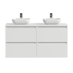 Tiger Karlo Badkamermeubelset 120 Cm Hoogglans Wit Met Wit Houten Wasblad En Glanzend Witte Keramische Waskom -Badkamer Verkoop 123 3102