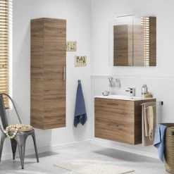 Tiger Badkamermeubel Studio 80cm Chalet Eik/matwit Met RVS Greep -Badkamer Verkoop 123 3177