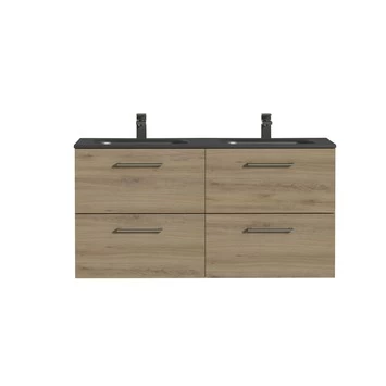 Tiger Badkamermeubel Studio 120cm Chalet Eik/matzwart Met Ronde RVS Greep 4 Tiger Badkamermeubel Studio 120cm Chalet Eik/matzwart Met Ronde RVS Greep - Afbeelding 2