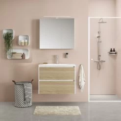 Tiger Reverse Meubelset 80 Cm Met 2 Lades Naturel Eik / Mat Wit Inclusief Oval Wastafel Mat Wit -Badkamer Verkoop 123 380