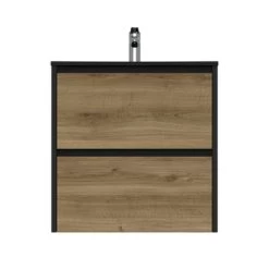 Tiger Reverse Meubelset Met 2 Lades 60 Cm Chalet Eik / Mat Zwart Inclusief Oval Wastafel Mat Zwart -Badkamer Verkoop 123 511