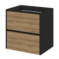 Tiger Reverse Meubelset Met 2 Lades 60 Cm Chalet Eik / Mat Zwart Inclusief Oval Wastafel Mat Zwart -Badkamer Verkoop 123 512