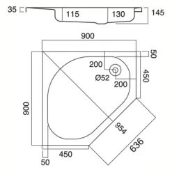 Sealskin Douchebak Optimo 5-hoek Hoekinstap Inbouw 90x90x14 Cm -Badkamer Verkoop 123 6034