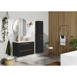 Atlantic Badmeubelset Stella Met spiegel En Witte Wastafel 80cm Mat Zwart -Badkamer Verkoop 123 652