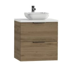 Tiger Badkamermeubel Studio 60 Cm Chalet Eik Met Keramische Waskom Hoogglans Wit En Profielgrepen -Badkamer Verkoop 123 659