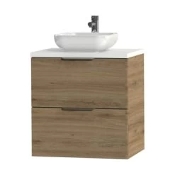 Tiger Badkamermeubel Studio 60 Cm Chalet Eik Met Keramische Waskom Hoogglans Wit En Profielgrepen -Badkamer Verkoop 123 660