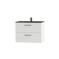 Tiger Badkamermeubel Studio 80cm Hooggglans Wit/matzwart Met RVS Greep -Badkamer Verkoop 123 738