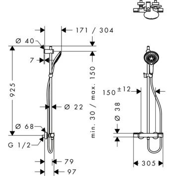 Hansgrohe Doucheset MySelect S 150 Met Thermostatische Douchekraan 4 Douchestanden 5 Hansgrohe Doucheset MySelect S 150 Met Thermostatische Douchekraan 4 Douchestanden - Afbeelding 3