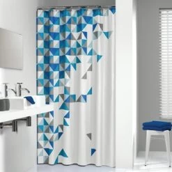 Sealskin Douchegordijn Tangram Blauw 200x180 Cm -Badkamer Verkoop 123 8014