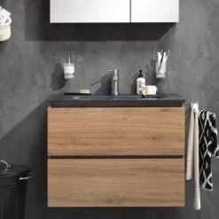 Tiger Badmeubel Karlo Chalet Eik Met Zwarte Wasbak 80 Cm -Badkamer Verkoop 123 827