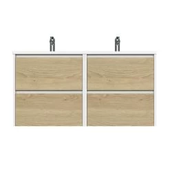 Tiger Reverse Meubelset 2x60 Cm Met 4 Lades Naturel Eik / Mat Wit Inclusief 2 Quadro Wastafels Hoogglans Wit -Badkamer Verkoop 123 835