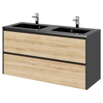 Tiger Reverse Meubelset 120 Cm Met 2 Lades Chalet Eik / Mat Zwart Inclusief Quadro Wastafel Dubbel Mat Zwart 3 Tiger Reverse Meubelset 120 Cm Met 2 Lades Chalet Eik / Mat Zwart Inclusief Quadro Wastafel Dubbel Mat Zwart