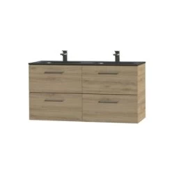 Tiger Studio Badkamermeubel 120cm Chalet Eiken Met Dubbele Zwarte Wastafel -Badkamer Verkoop 123 926